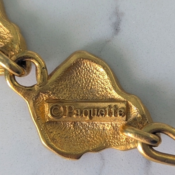 Vintage Signed Paquette Leaf Link Gold Tone Necklace - Picture 3 of 4
